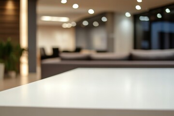 Empty white table in a blurred modern living room