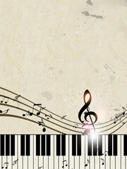 Music Notes on Piano retro background
