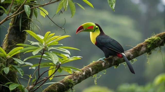 red billed hornbill Koel Bird in Rainforest | Blurry AI Generate Video Defocus