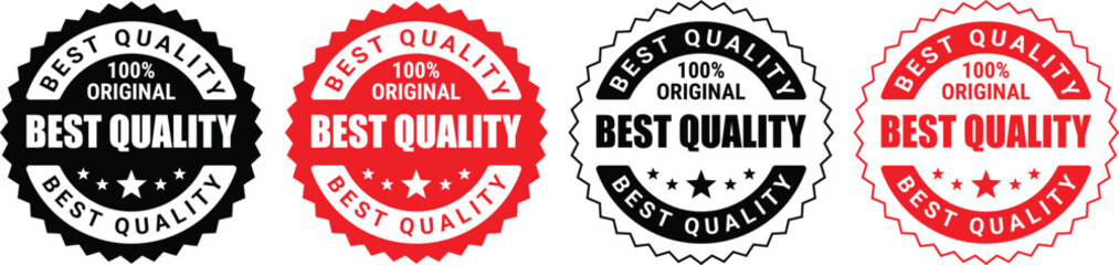 Set of four vintage best quality labels in black, red, and white for product packaging designs	