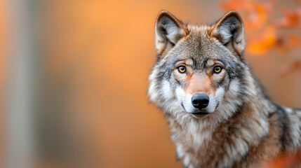 Obraz premium Gray Wolf Portrait in Autumn Forest