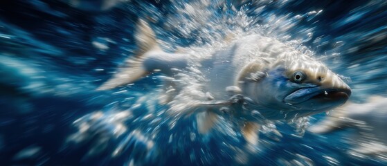 Wild salmon dance in teal waters a dynamic underwater scene