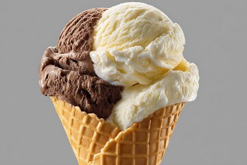 Delicious ice cream cone with two flavors