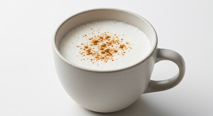 Warm creamy beverage gently spiced sits in off-white mug soft light. AI Generated