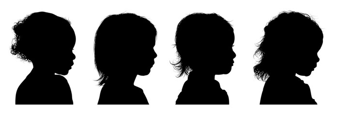 Set of little girl silhouettes, side view, isolated – vector illustration