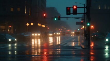 Rainy City Night Traffic.