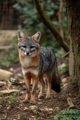 Obraz premium Gray Fox Portrait: Serene Woodland Gaze in Natural Light