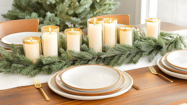 Candles & Evergreen Centerpiece Decor