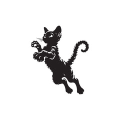 Devon Rex Cat Vector Silhouette: Distinctive Big-Eared Feline with Curly Fur, Slender Body, and Playful Expression Captured in a Clean, Modern, and Minimalist Silhouette Art Style.
