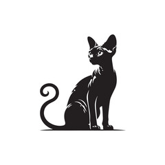 Devon Rex Cat Vector Silhouette: Distinctive Big-Eared Feline with Curly Fur, Slender Body, and Playful Expression Captured in a Clean, Modern, and Minimalist Silhouette Art Style.
