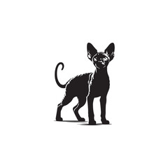 Devon Rex Cat Vector Silhouette: Distinctive Big-Eared Feline with Curly Fur, Slender Body, and Playful Expression Captured in a Clean, Modern, and Minimalist Silhouette Art Style.
