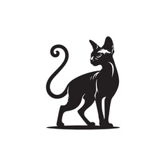 Devon Rex Cat Vector Silhouette: Distinctive Big-Eared Feline with Curly Fur, Slender Body, and Playful Expression Captured in a Clean, Modern, and Minimalist Silhouette Art Style.
