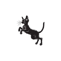Fototapeta premium Devon Rex Cat Vector Silhouette: Distinctive Big-Eared Feline with Curly Fur, Slender Body, and Playful Expression Captured in a Clean, Modern, and Minimalist Silhouette Art Style. 