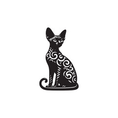 Devon Rex Cat Vector Silhouette: Distinctive Big-Eared Feline with Curly Fur, Slender Body, and Playful Expression Captured in a Clean, Modern, and Minimalist Silhouette Art Style.
