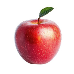 Vibrant red apple with green leaf