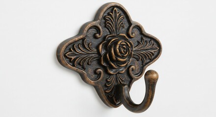 優雅なローズ彫刻 アンティーク調壁掛けフック 上品な光沢 This translates roughly to: "Elegant rose carving, antique-style wall hook, refined luster". It's under 120 characters (counting in full-width characters).. AI Generated