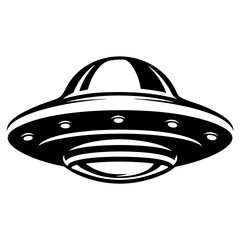 Stylized Black and White Illustration of a Classic Flying Saucer UFO