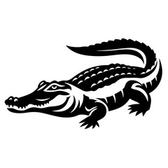Stylized Black and White Alligator Vector Illustration with Reptilian Design