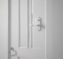 Naklejka premium Crisp white door, close-up, minimalist handle , detail, door