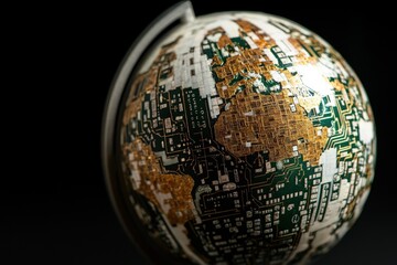 Data processing globe on a black background showcasing technology and global connectivity, data processing over globe on black background