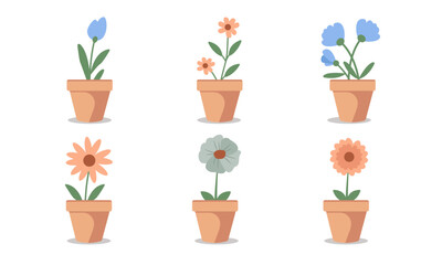 attractive flower bundles in pots. illustration vector