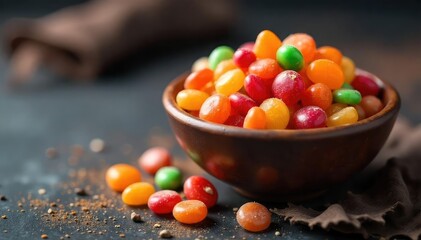 A colorful assortment of Halloween candies in a bowl, ready for trick-or-treating , candy bowl, sugar candy, autumn candy