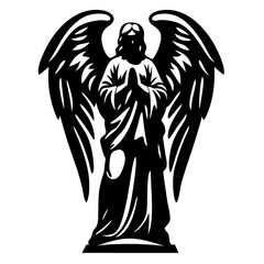 Silhouette of a Winged Angel Praying with Hands Clasped in Devotion