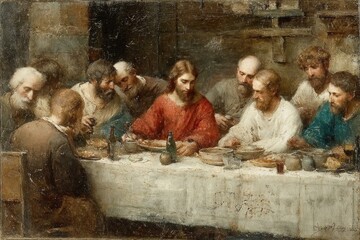 Last Supper painting of Jesus with the apostles.

