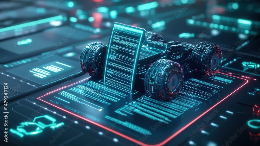 Poster highly detailed futuristic digital concept featu a sleek robot with a mobile device on a glowing tec