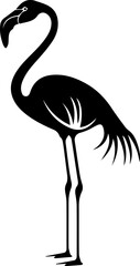 Flamingo Icon, Minimalist Tropical Bird Vector in Black and White Style