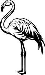 Flamingo Icon, Minimalist Tropical Bird Vector in Black and White Style