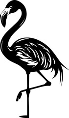 Flamingo Icon, Minimalist Tropical Bird Vector in Black and White Style