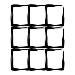 Nine white boxes arranged in a three by three grid pattern