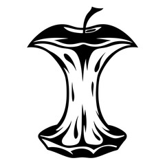 Black and white apple core illustration showing the result of consumption