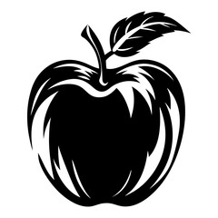 Stylish Black and White Apple Vector Illustration with Leaf Detail