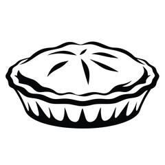 Stylized monochrome image of a delicious looking pie with a decorative crust