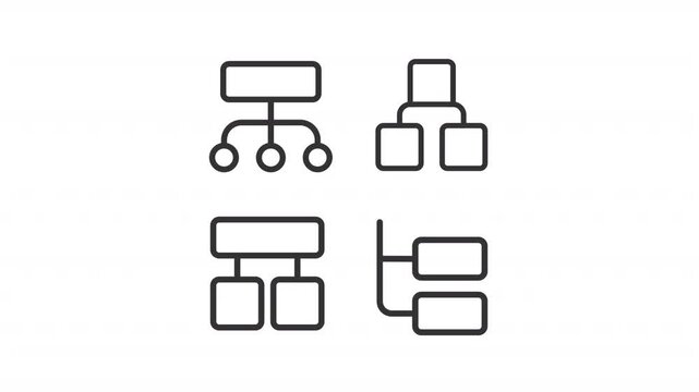 Sitemaps and flow charts ui icons line animation set. Web site data organized structure. Project management technology animated user interface elements isolated on white. Alpha channel HD video
