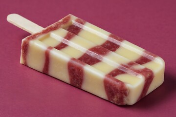 Striped strawberry and cream flavored popsicle