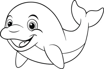 Playful Beluga Whale Smiling Line Art Vector
