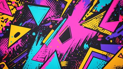 Vibrant geometric abstract pattern with bold colors and grunge textures