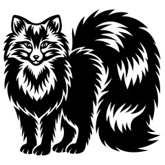 Stylized Fluffy Fox with a Bushy Tail, Graphic Black and White Design