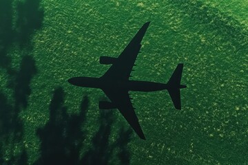 Fototapeta premium Airplane shadow on lush green landscape