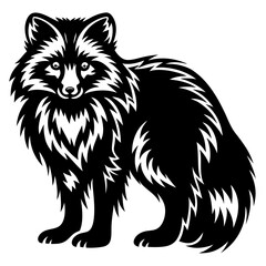 Majestic fox illustrated in black and white with beautiful fur details