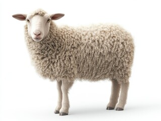 Fototapeta premium Fluffy sheep standing isolated on white background