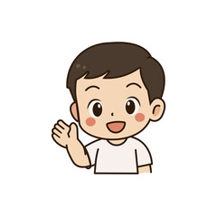 The boy waved in white clothes cartoon character