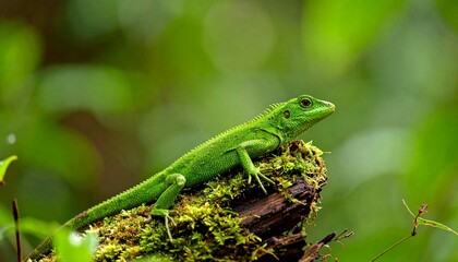 Fototapeta premium green lizard on a tree branch