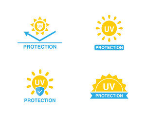 Fototapeta premium UV protection icon set. Sun light ultraviolet logo. Uv rays protect icon. UV radiation icon. Spf cream, sunscreen spf, skincare sign icon. Sun uv protection icons. 