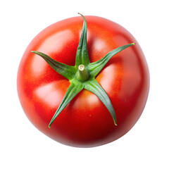 A single vibrant tomato close up studio presentation isolated on transparent background.