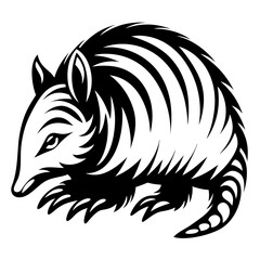 Stylized Armadillo Illustration in Black and White with Detailed Shell Pattern