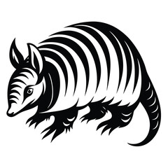 Black and white armadillo vector illustration showing animal design elements